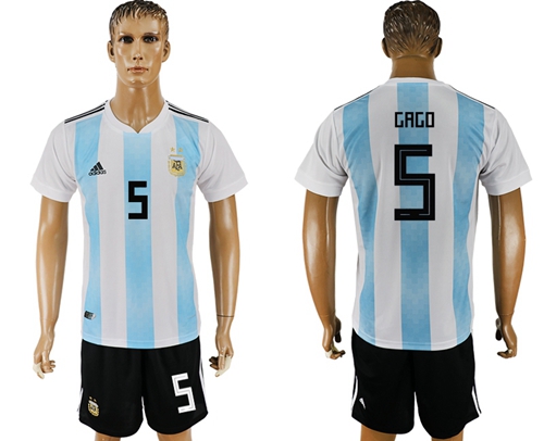 Argentina #5 Gago Home Soccer Country Jersey - Click Image to Close